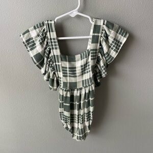 Kate Quinn Green and White Striped Bamboo Bubble Romper with Flutter Sleeves
